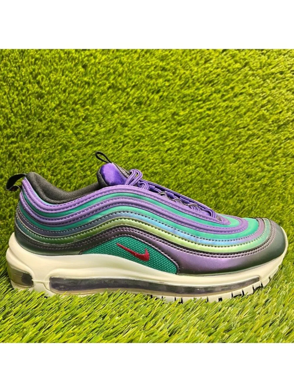 Nike Air Max 97 Iridescent Boys Size 5.5Y Purple Green Running Shoes Sneakers